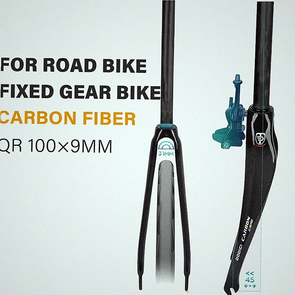 Carbon Fiber Race Road Bike Hard Fork 700C Fixed Gear Bicycle Rigid Fork 100x9mm