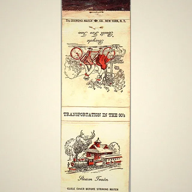 Transportation in the 90's Steam Train Tandem Bicycle Matchbook Cover MM9-2