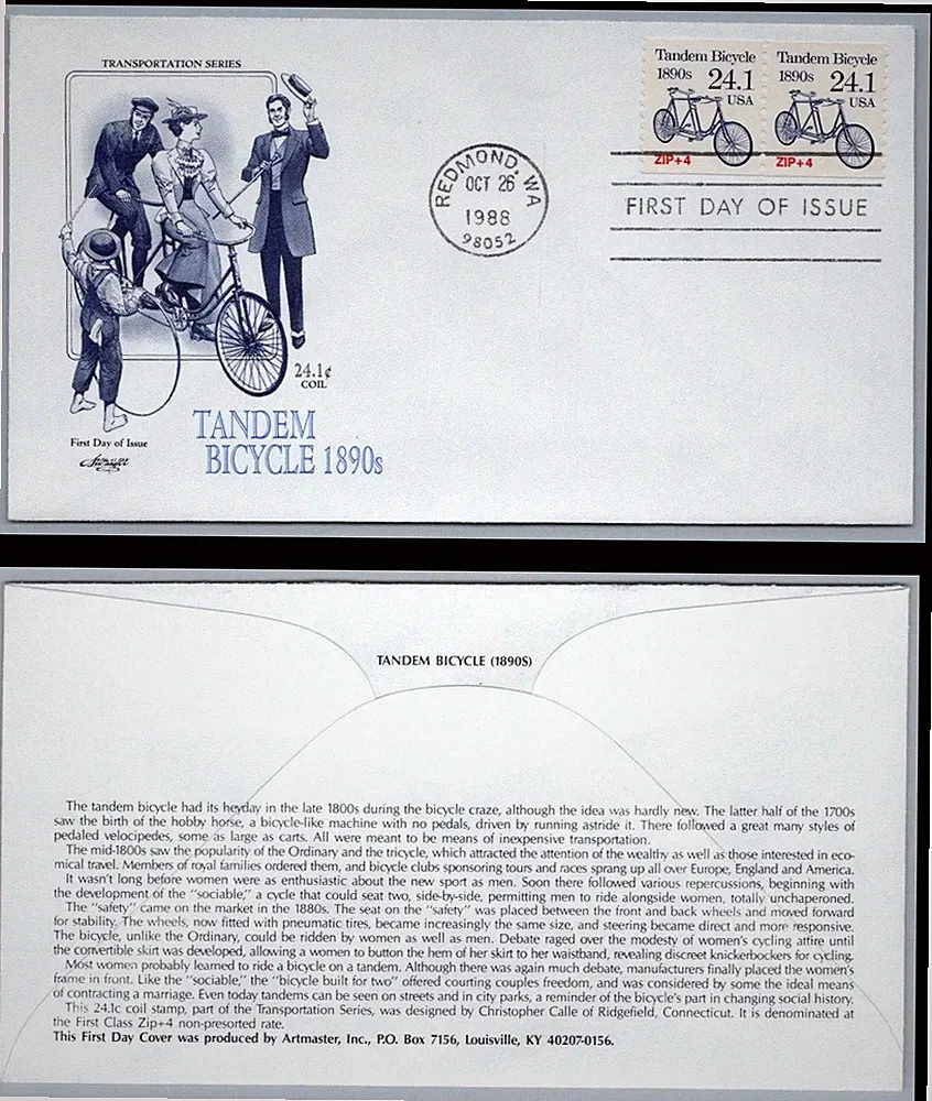 US FDC # 2266 24.1c Tandem Bicycle pair Aristocrat 2X s.cancel 1988, 9Q4180